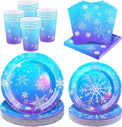 Kochorie 96 Pieces Frozen Iridescent Winter Snowflake Birthday Party Supplies
