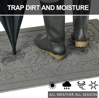 FONEYI Indoor Door Mat 24" x 36", Dirt Trapper Door Mats Non-Slip Entryway Rugs Washable, Absorbent Resist Dirt Welcome Mat, Low Profile Inside Floor Mats for Front Back Door and Entryway, Light Grey