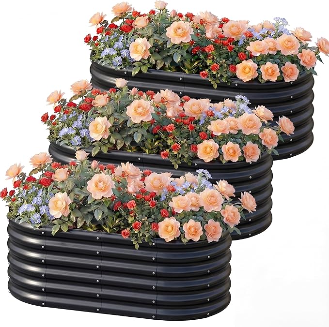 AHEONLAR 3 Pack 4×2×1.5ft Galvanized Raised Garden Beds Outdoor, Sturdy Planter