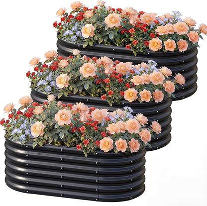 AHEONLAR 3 Pack 4×2×1.5ft Galvanized Raised Garden Beds Outdoor, Sturdy Planter