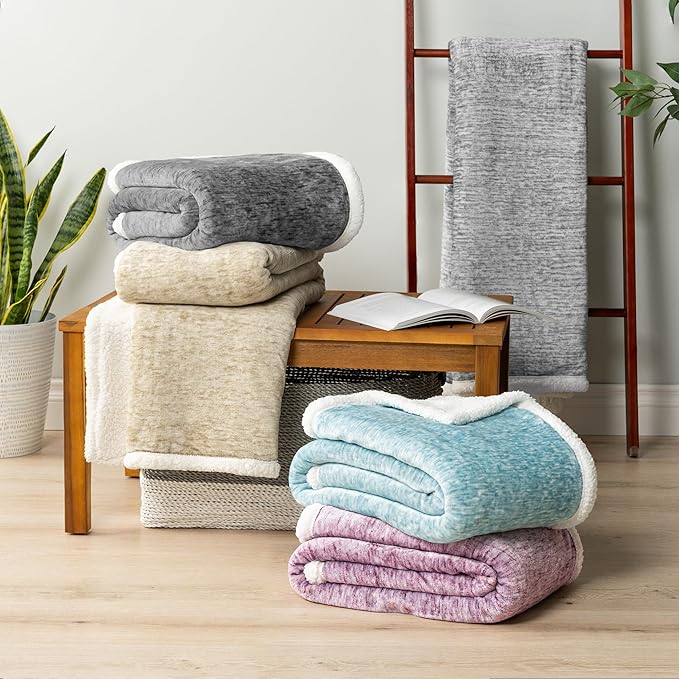 PAVILIA Melange Dark Gray Sherpa Blanket Throw for Couch, Warm Soft Cozy Reversible Blanket Sofa Bed, Thick Plush Large Fleece Car Blanket, Decorative Home Room Decor Gifts Men Women, 50x60 Dark Grey