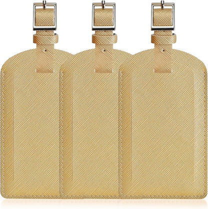 3 Pack Luggage Tags for Suitcases, TSA Approved Bag Tags, Baggage Tags with Privacy Protection, Travel Essentials Luggage Accessories, Golden