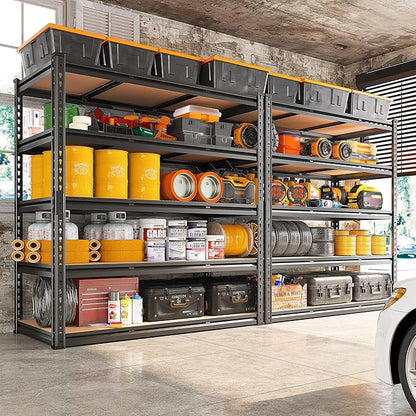 REIBII 48" W Garage Shelving 3020LBS Storage Shelves 5 Tier Heavy Duty Shelving Adjustable Garage Shelves for Basement, Warehouse, Commercial, Easy Assemble, 48" W x 72" H x 24" D