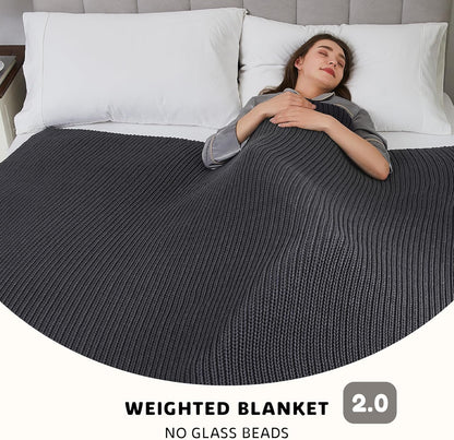L'AGRATY Knitted Weighted Blanket - 60"x80" 15lbs Cooling Chunky Knit Heavy Blanket for Adults Braided Crochet Throw Thick Cable Yarn Knit Decorative No Beads Evenly Weighted Machine Washable
