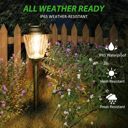 XMCOSY+ Solar Pathway Lights Outdoor, 10/25 LM in 2 Lighting Modes, Glass Stainless Steel Waterproof Outside Solar Powered Garden LED Lights for Yard Lawn Driveway Walkway Landscape Decor(Warm White)