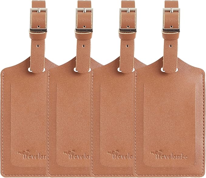 Travelambo Luggage Tags for Suitcases PU Leather Travel Tags Bag Tags Privacy Protection Travel Essentials
