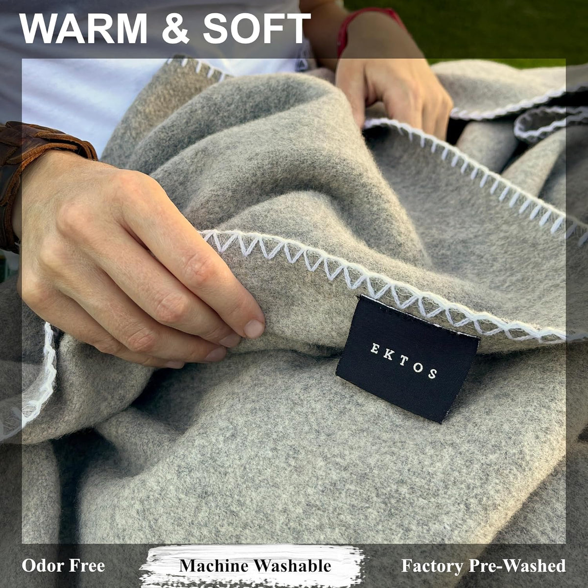 EKTOS 100% Virgin Wool Blanket, 90" x 66", Heavy Duty Camp Gear, Cold Weather Bedding (Light Gray, Twin Size)
