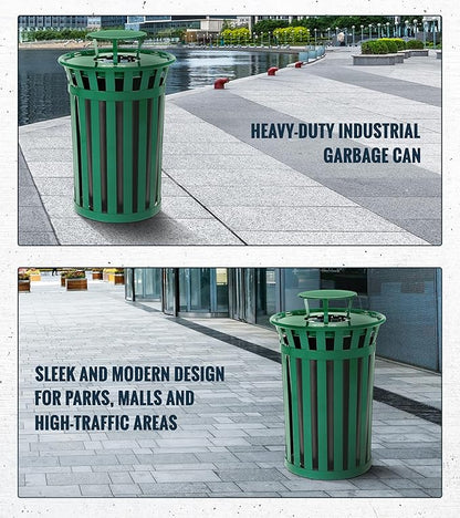 Alpine Industries Outdoor Metal Waste Receptacle Rain Bonnet Lid - Heavy Duty Trash Can - Commercial Trash Receptacle Cover - 38 Gallon Commercial Garbage Can Lid - Green