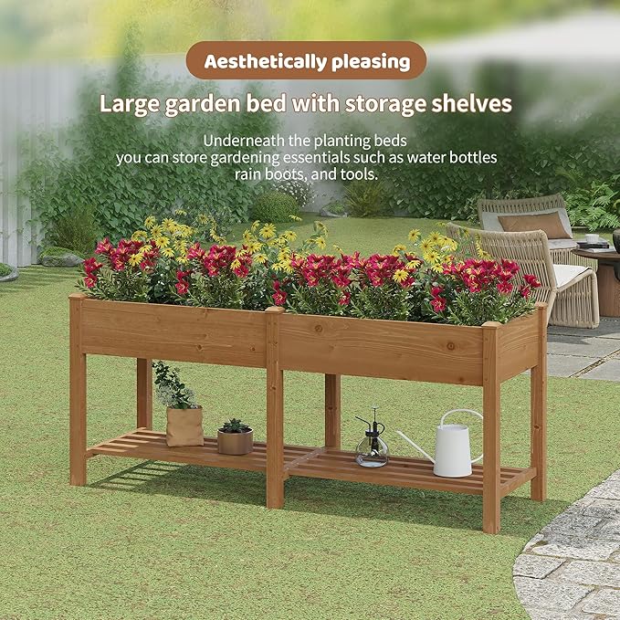 FILWH Raised Garden Bed with Legs Elevated Wooden Planter Box Stand Large