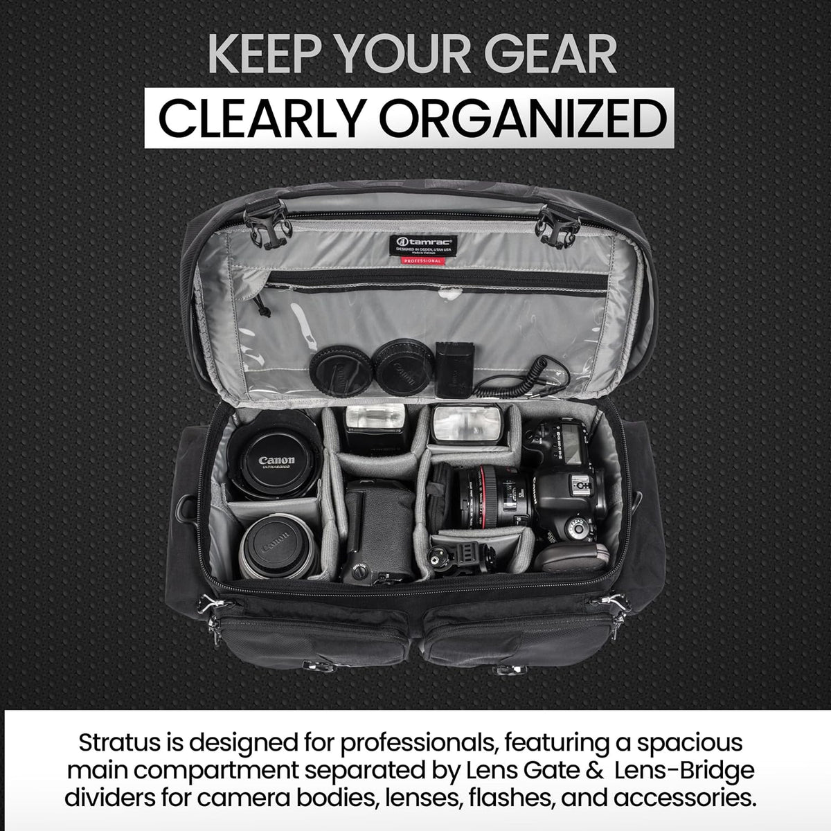 Tamrac Stratus 15 Camera Bag for Photographers, Camera Case for Photography Accessories, Shoulder Bag for DSLR and Mirrorless Cameras, Crossbody Camera Bag with Tripod Holder Strap - Black