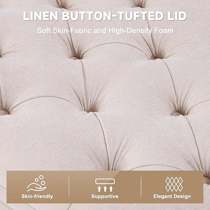 50" Storage Ottoman Bench, Tufted Ottoman with Storage for Living Room, Large End of Bed Ottomans, Modern Entryway Benchs, Window & Bedroom Benches for Foot of Bed (Beige)