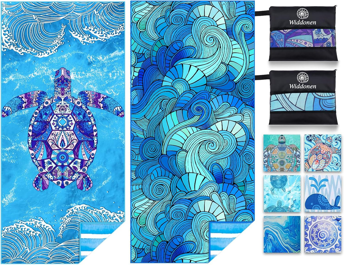 2 Pack Microfiber Lightweight Beach Towel Sand Free Quick Dry Absorbent Thin Compact Towels for Swimming Pool Camping Beach Accessories Large Easy Pack Travel Things for Vacation Essentials Gift
