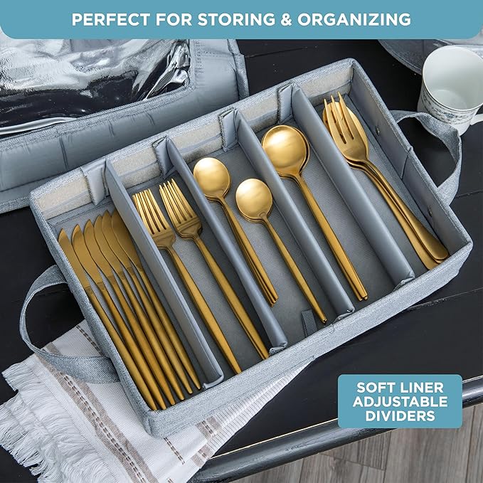 Hard Shell China Storage Containers 8-Piece Set Moving Boxes for Dinnerware, Glasses, Plates, Mugs and Saucers Sturdy Dish Organizer with Dividers for Seasonal Storage - Service for 12 - Gray