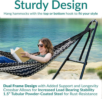 Sunnydaze Universal Double Hammock Stand Only - 550-Pound Capacity - Heavy-Duty Hammock Stand for Outside - Fits 9 to 14 Foot Hammocks - Black