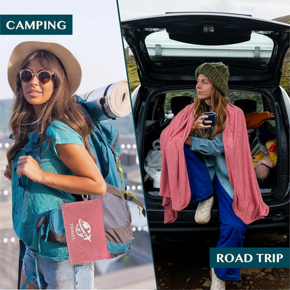 PAVILIA Soft Travel Blanket, Compact Airplane Blanket in Bag, Portable Blanket Pillow Set, Lightweight and Packable Plane Flight Car Trips Travel Home Office Gift Accessories, Pink, 65x40 inches