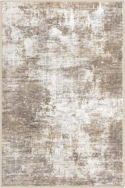 IOHOUZE Abstract Area Rugs 9x12 Ft Washable Large Rugs for Living Room, Non Slip Dining Room Rug, Printed Faux Wool Rugs for Bedroom, Floor Carpet for Office Nursery Playroom, Beige Brown