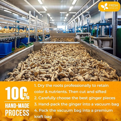 FreshDrinkUS, Premium 10oz Natural Ginger Roots, Cut and Sifted, 100% Natural & Pure from Ginger Roots, Ginger Tea, Ginger Loose Herbal Tea, No Additives, No Caffeine, Vegan