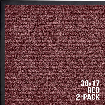 Sierra Concepts Front Door Mat Welcome Floor Mats - Entryway Indoor Outdoor Entrance Doormat, Patio, Porch, Muddy Shoe, Inside Outside Low Profile, 30x17 inches, 2-Pack Red