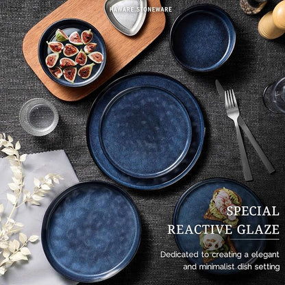HaWare Dinnerware Sets, 16-Piece Plates and Bowls Set, Reactive Starry Blue |