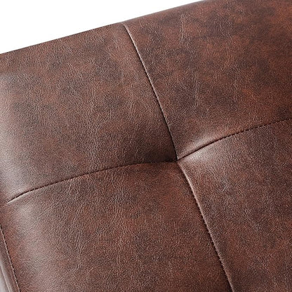 Adeco Faux Leather Storage Ottoman Bench with Wood Legs, 17.7" Square Red and Brown PU Cube Foot Stool, Upholstered Button Tufted Vanity Chair with Hinged Lid for Living Room, Bedroom, Dorm