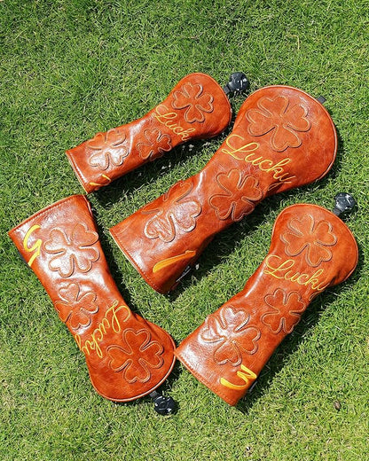 Golf Headcovers Golf Club Head Covers Four Leaf Clover Good Luck Charm - Clover Style Premium Leather Driver Fairway(FW) Wood Hybrid(UT) with Number Tags